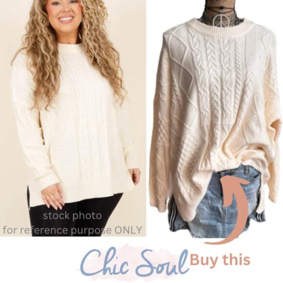 NWOT - CHIC SOUL Wooly Wonder Sweater, Cream - women's - PLUS SIZE 1X - Picture 12 of 12